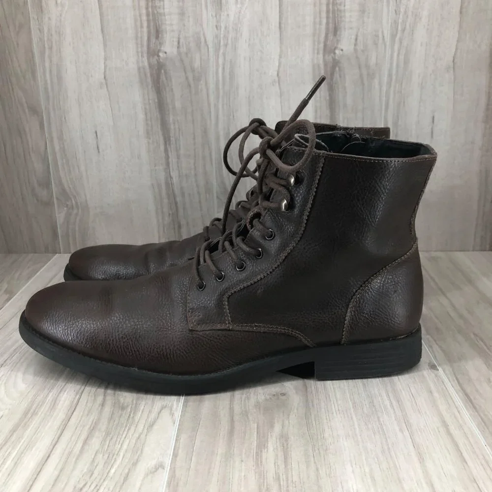 Robert Wayne Ankle Boots Mens 12D Brown Leather Zip Lace Up Boots